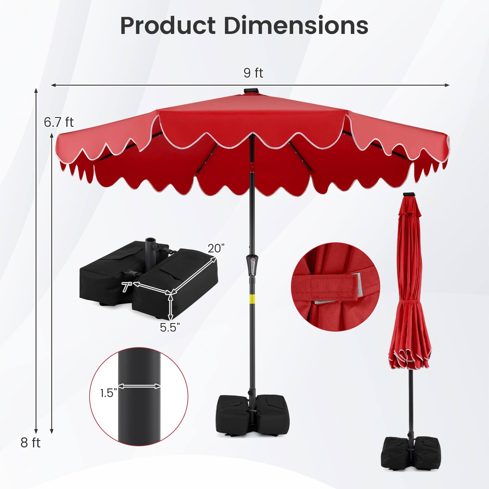 Product Dimensions: 9 ft, 6.7 ft, 20", 5.5", 1.5", 8 ft