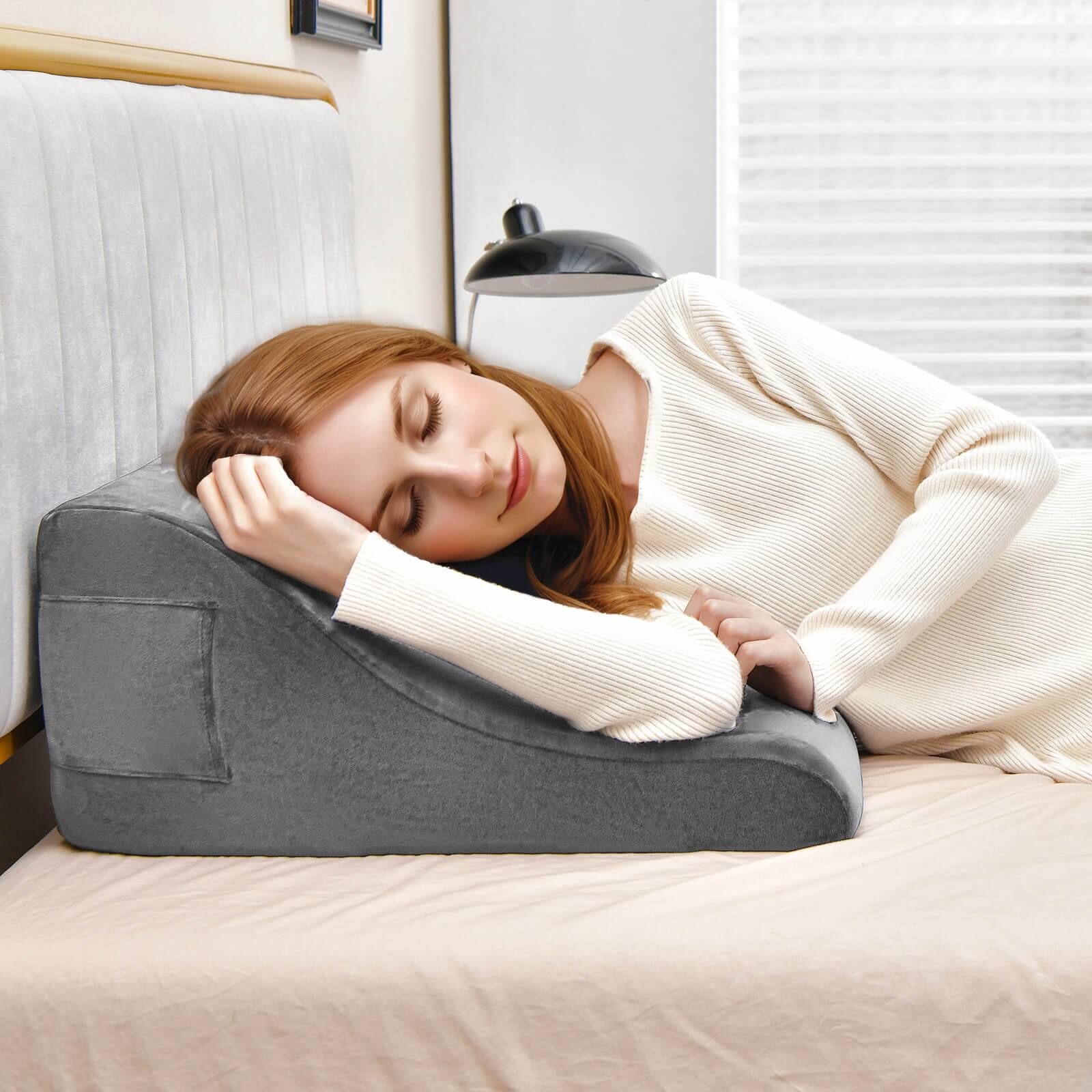 Alt View 1. Costway - Costway Bed Wedge Pillow with Smooth Zipper Side Pockets Support for Back - Grey.