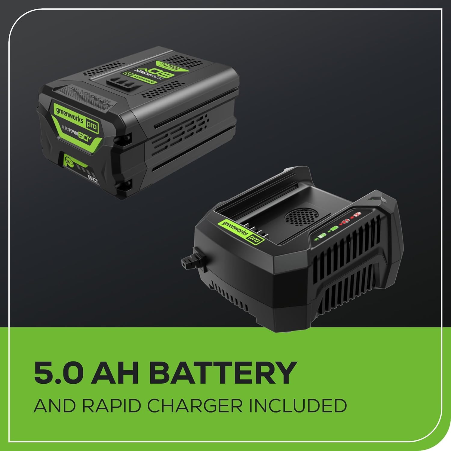 greenworks pro 6CY S0 2A7I2A EESE greenworks pro -5-5-04 5.0 BATTERY AND RAPID CHARGER INCLUDED