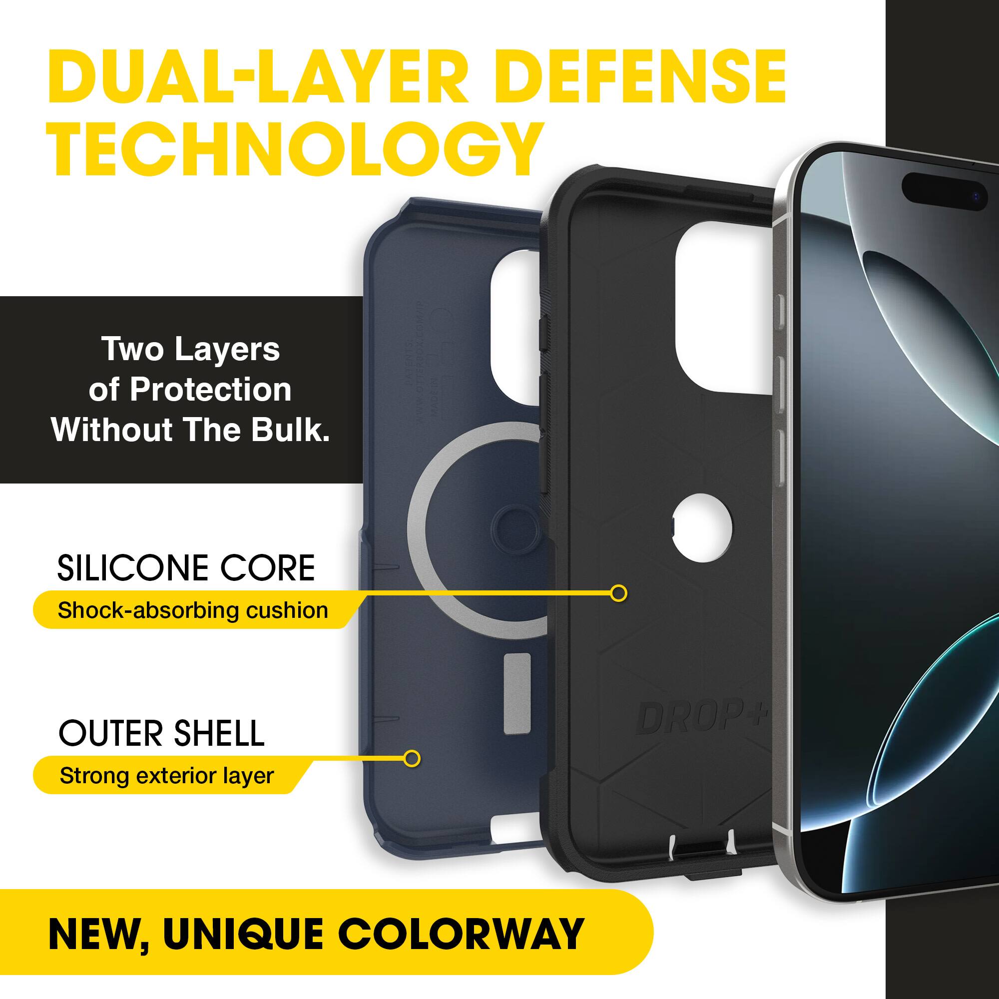 DUAL-LAYER DEFENSE TECHNOLOGY  
Two Layers of Protection Without The Bulk.  

SILICONE CORE  
Shock-absorbing cushion  

OUTER SHELL  
Strong exterior layer  

NEW, UNIQUE COLORWAY  

WWW.OTAOX.COM/U