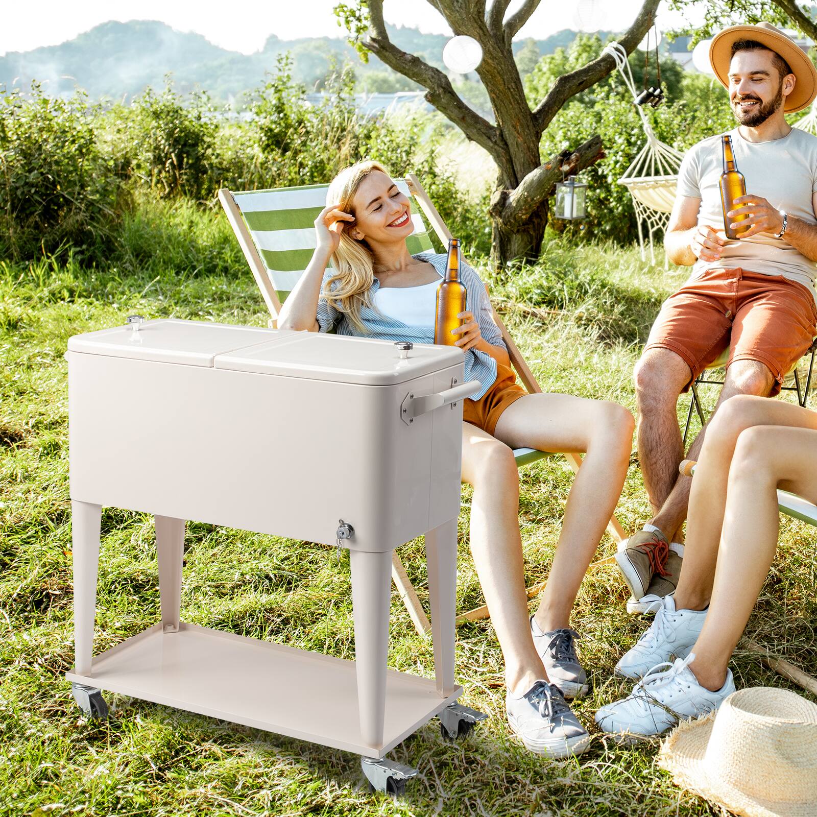 Alt View 10. Winado - 80QT Rolling Ice Chest, Portable Party Bar Drink Cooler Cart with Shelf, Beverage Pool Bottle Opener, Wheels for Outdoor - Milk White.