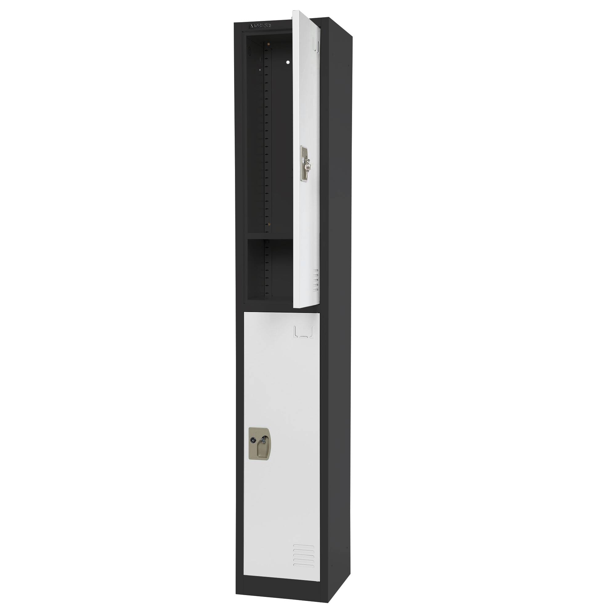 Back. AdirOffice - Storage Locker 629-Series 72" H 2-Tier Steel Key Lock 2-Shelf Locker with Key Lock, 4/Pack - Black Bidy/White Doors.