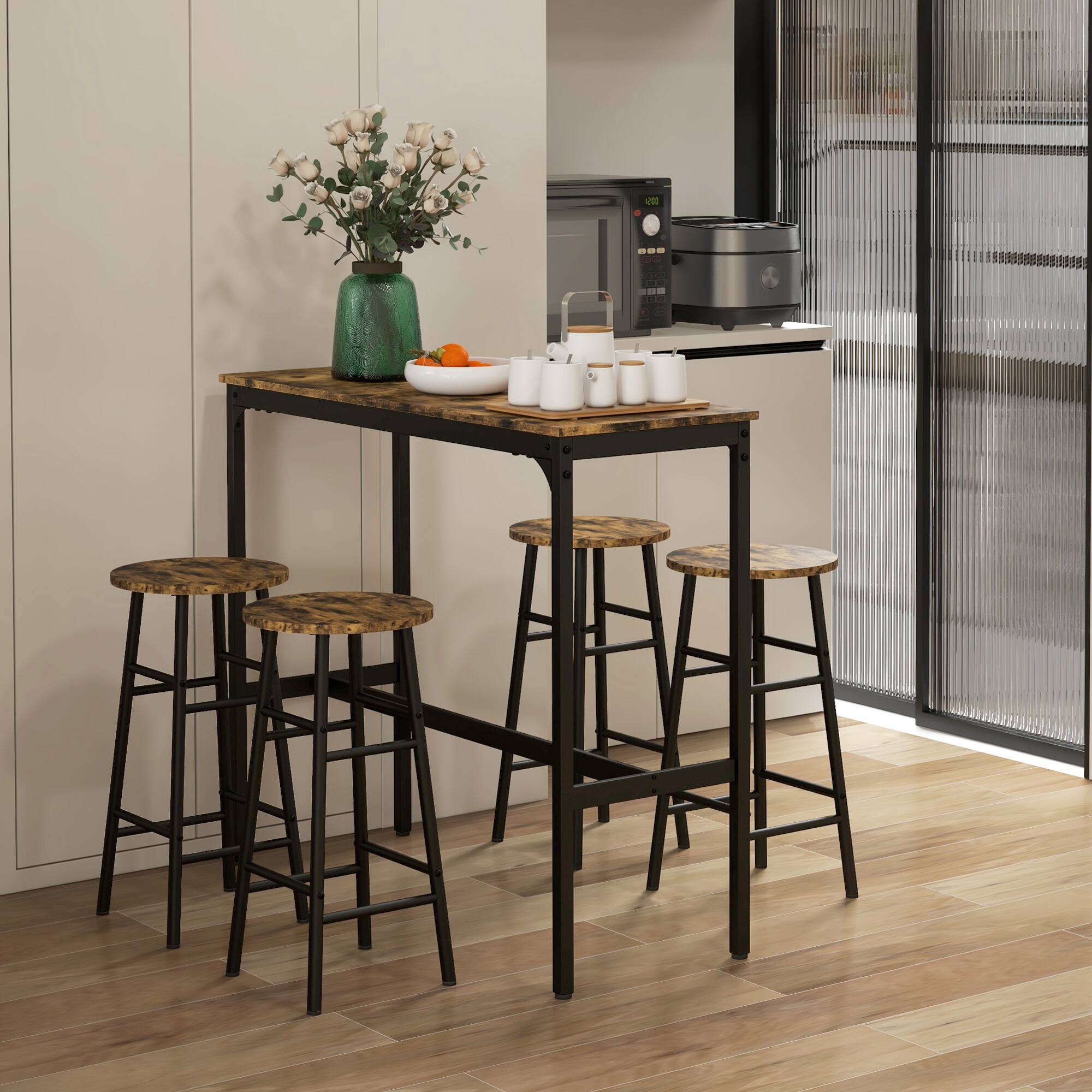 Alt View 1. Ecooso - Bar Table Set for 4, Industrial High Top Table with Bar Stools, 5-Piece Small Kitchen Table and Chairs for Pub - Rustic Brown.