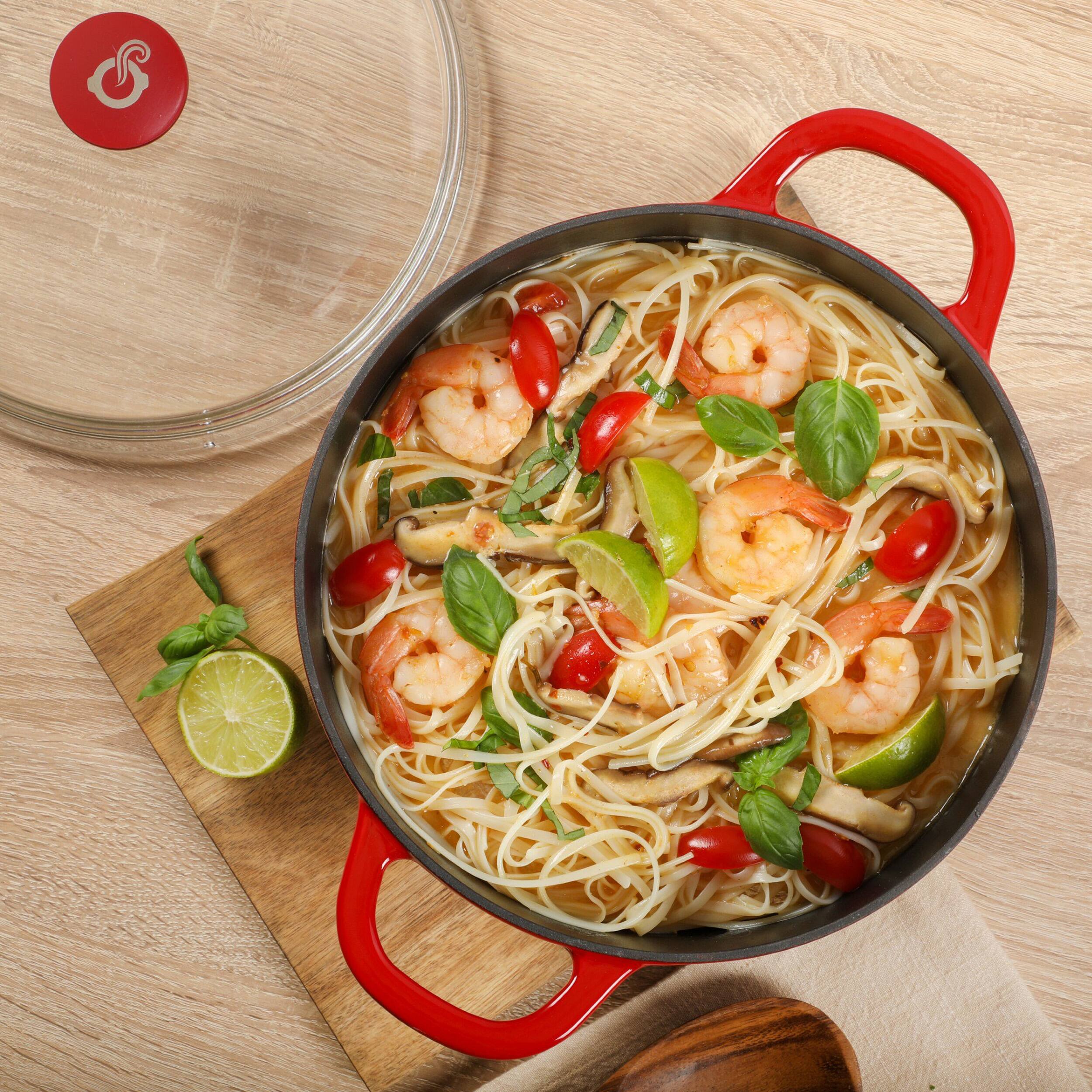 Alt View 6. Crockpot - Crock Pot 3 Quart Enameled Cast Iron Dutch Oven With Borosilicate Lid in Red - Red.