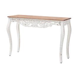 Baxton Studio - Riquin Distressed Wood Console Table - Carved Wood Accent Table with Floral Motif and Two-Tone Finishing - Natural Brown/White