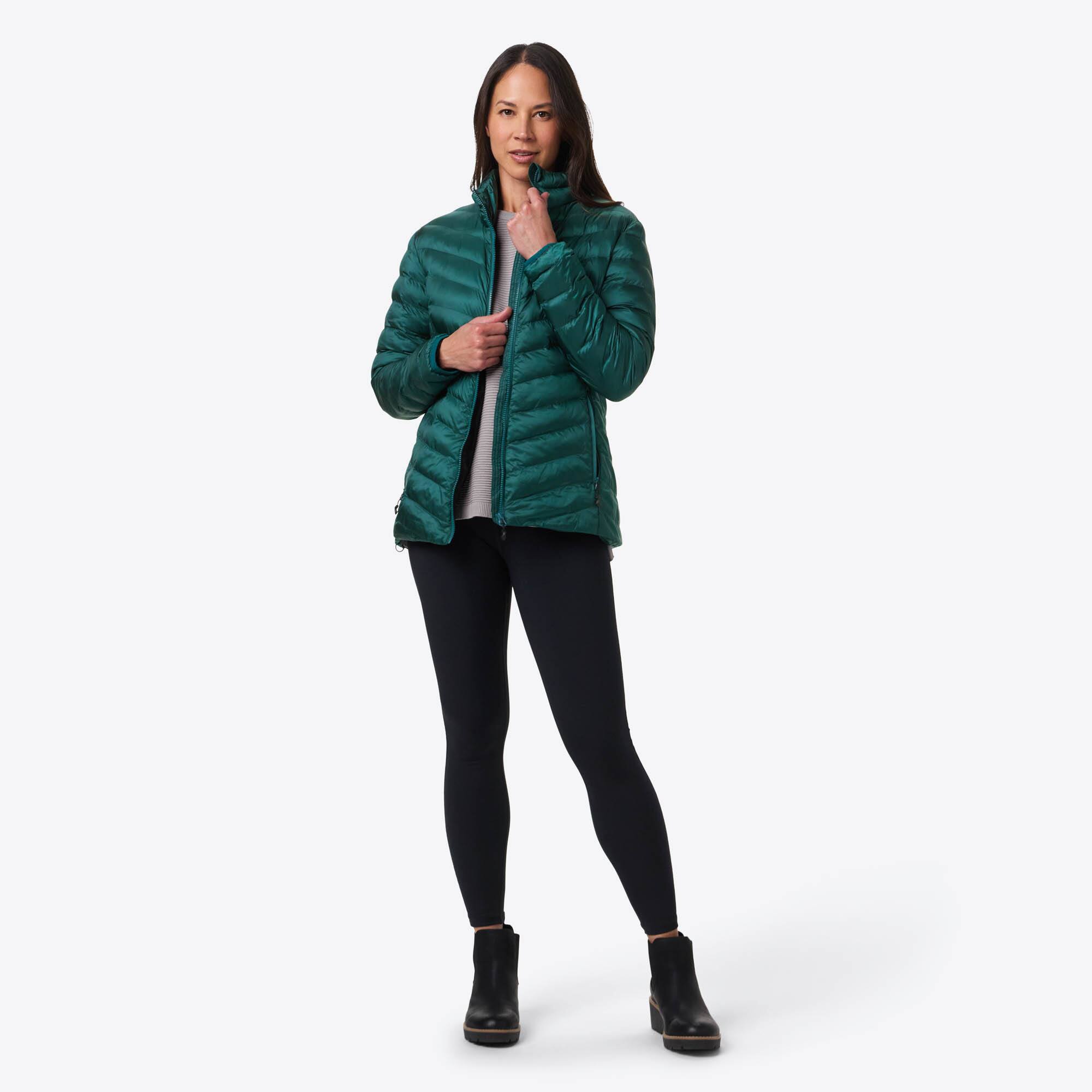 Left. Mobile Warming - Women's Backcountry Xtera Heated Jacket - Teal.