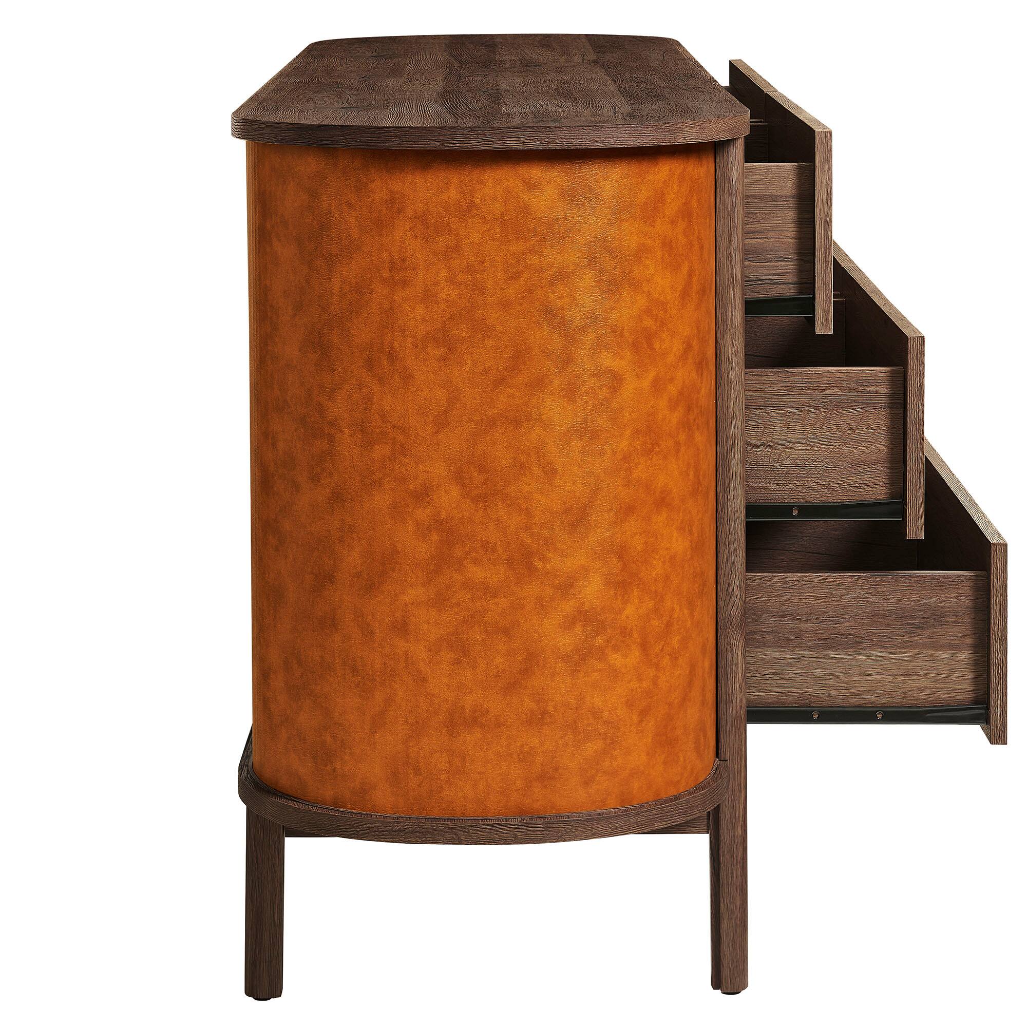 Alt View 2. Modway - Coralie Curved 6-Drawer Vegan Leather Oval Dresser by Modway - Walnut Tan.