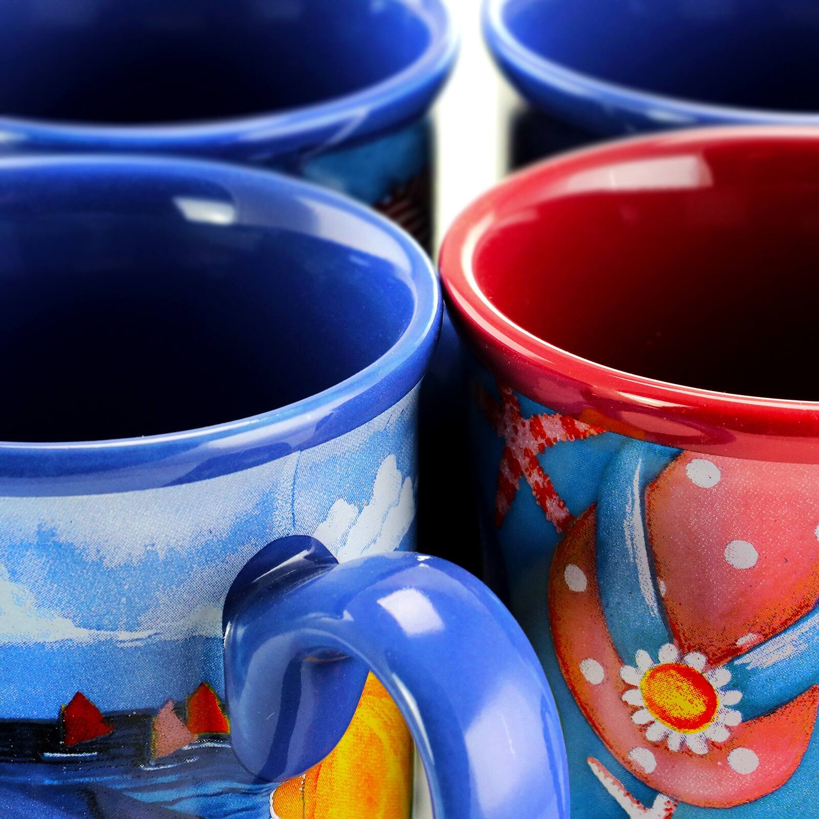 Alt View 2. Gibson - Gibson Home Beachcomber 4 Piece 16 Ounce Stoneware Mug Set in Assorted Designs - Multi-Color.