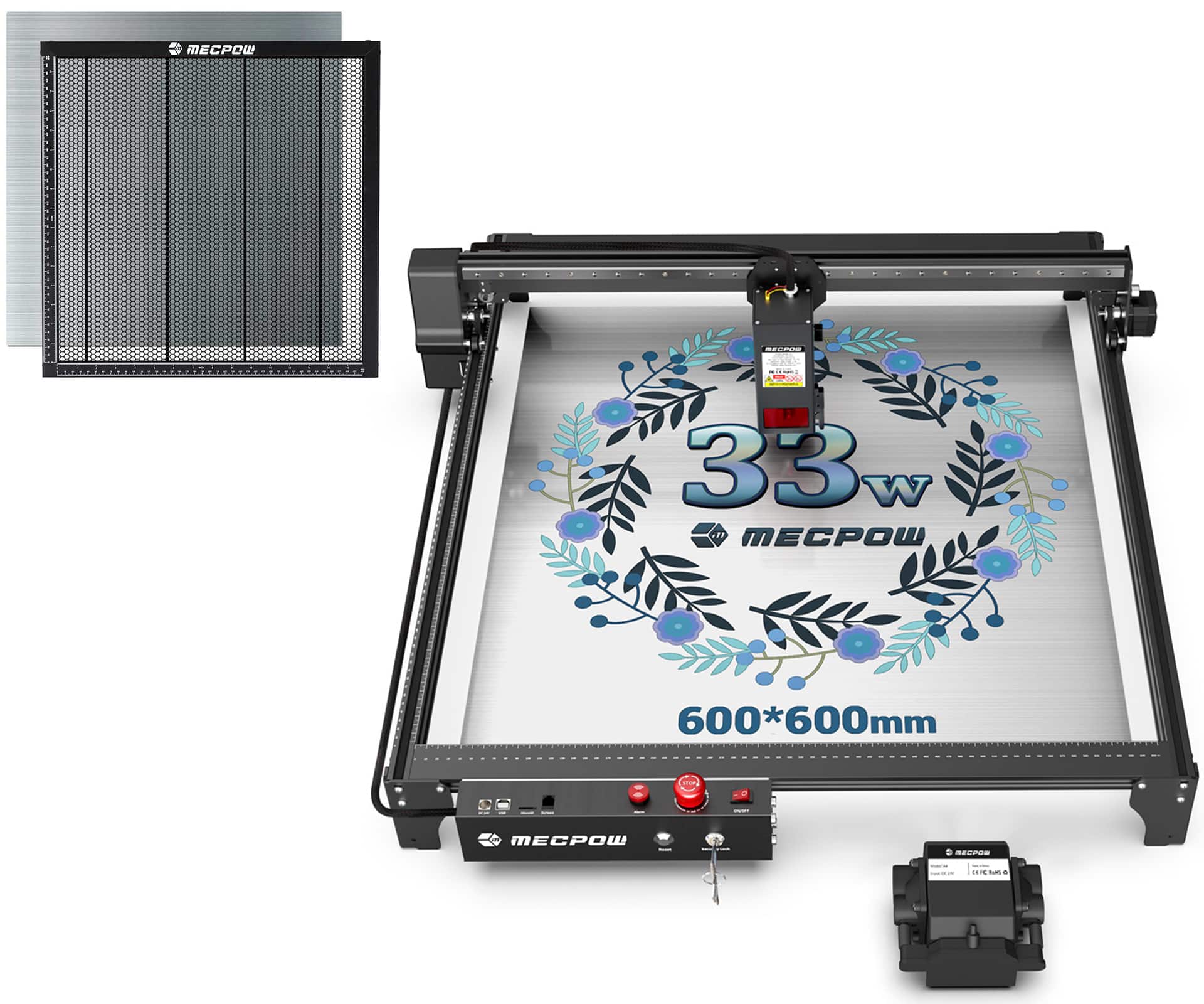 Mecpow - X5 Pro 33W Laser Engraver Bundle & H44 17.32'' Honeycomb Bed-High Speed Air Assist Cutter for Wood Metal Acrylic Desktop