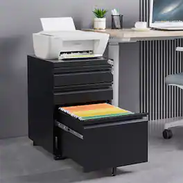 HTUTWOO - 3-Drawer Mobile File Cabinet with Lock - Cold Rolled Steel Fully Assembled, 5 Wheels with Brakes, Fits Legal/A4 Files - Black