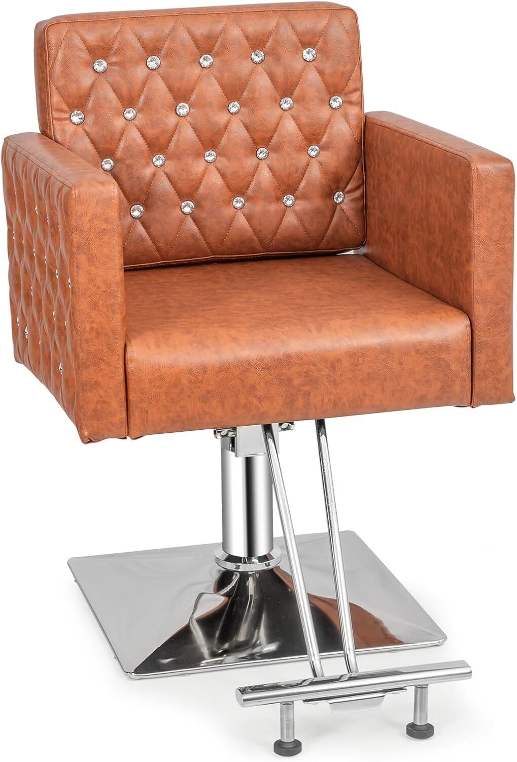 Front. Winado - Heavy Duty Hydraulic Barber Chair Hair Chair with Wide Seat for Beauty Spa - Brown & Silver.