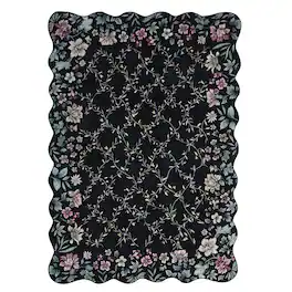 Acekool - Floral Irregular Edge 5'X7' Carpet Indoor Non Slip Washable Boho Vintage Entry Rug Low Pile Throw Rugs for Entryway - Black