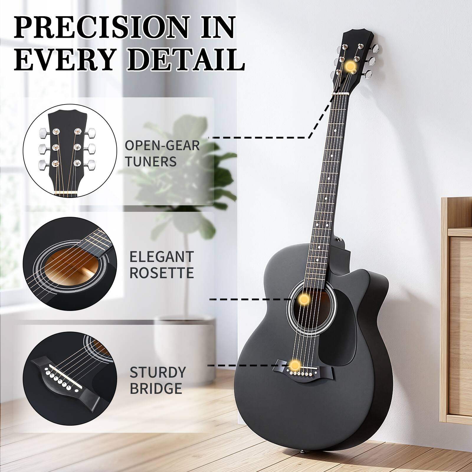 PRECISION IN EVERY DETAIL

- OPEN-GEAR TUNERS
- ELEGANT ROSETTE
- STURDY BRIDGE