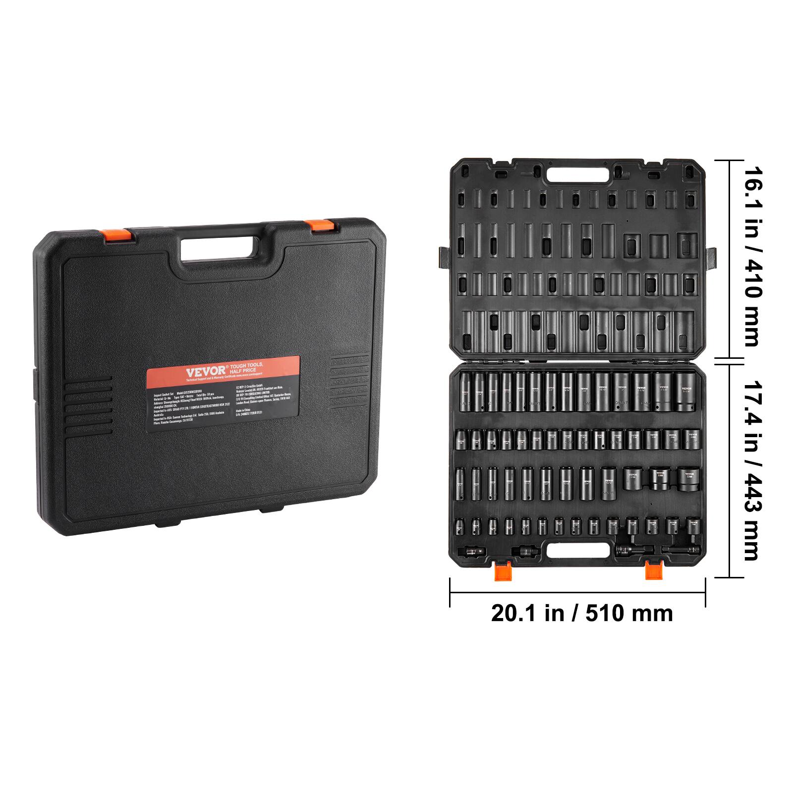 T - To VEVOR E Mr  - - .  I - - . - - - : I w - - H i 16.1 in / 410 mm = 17.4 in / 443 mm 20.1 in / 510 mm