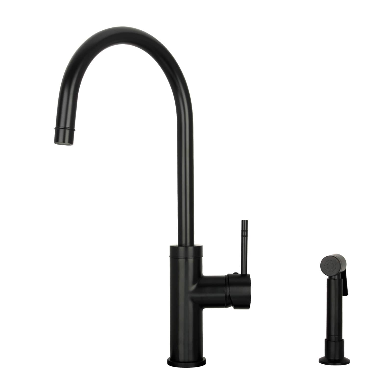 Solid Brass Single Handle 360° Swivel Widespread Kitchen Faucet with Side Sprayer