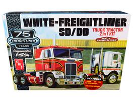 Skill 3 1/25 Scale Model Kit White Freightliner SD/DD Truck Tractor 2-in-1 Display Base 75th Anniversary AMT - Multi