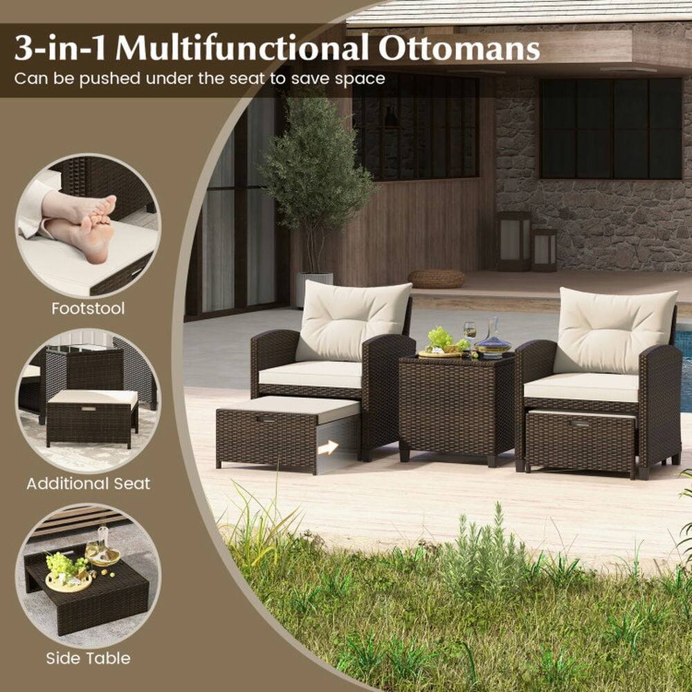 3-in-1 Multifunctional Ottomans  
Can be pushed under the seat to save space  

Footstool  
Additional Seat  
Side Table