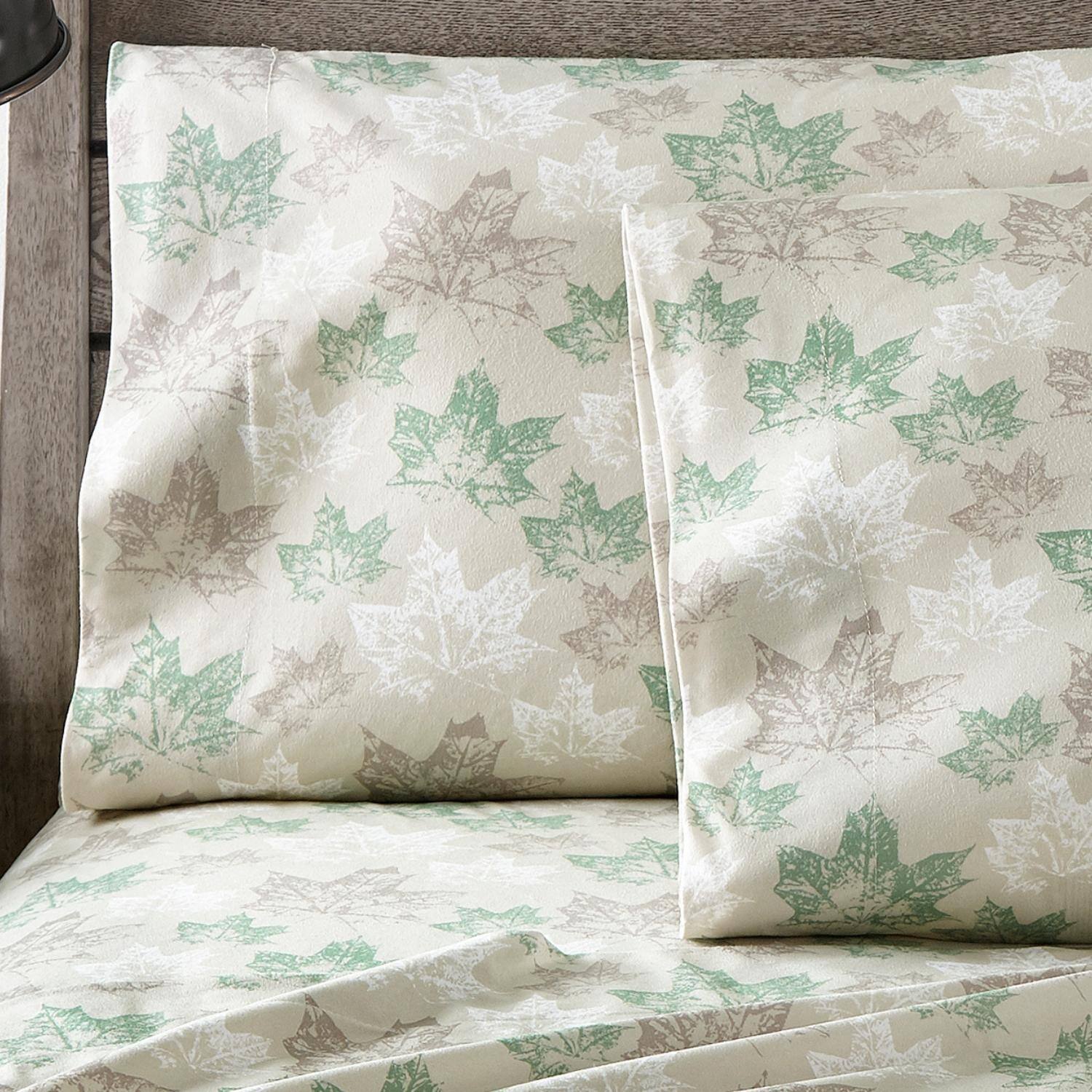 Alt View 1. Shavel Home Products - Shavel 100% Polyester Luxury Micro Flannel Printed Deep-Pocket Maple Leaves Sheet Set Queen Tan - Tan.