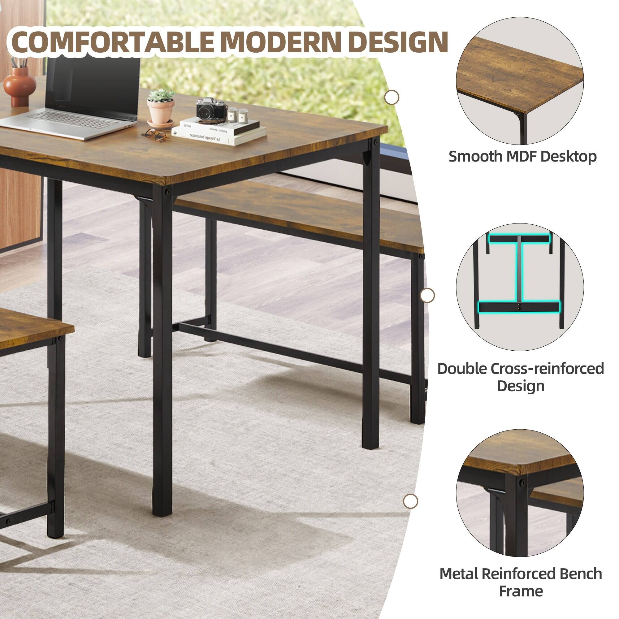 COMFORTABLE MODERN DESIGN

- Smooth MDF Desktop
- Double Cross-reinforced Design
- Metal Reinforced Bench Frame