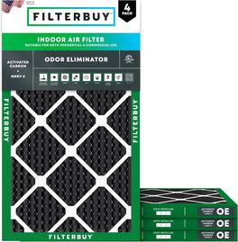 Filterbuy - 12x25x1 MERV 10 Odor & Allergy Defense, Electrostatic Pleated HVAC AC Furnace Air Filters Replacement (4-Pack) - Black