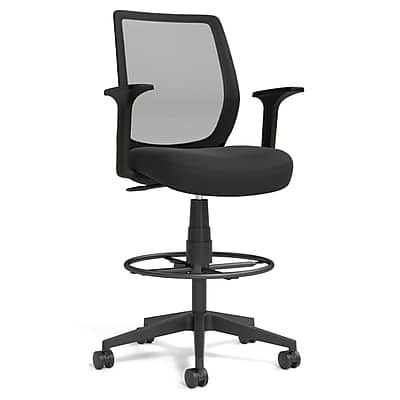 Staples - Essentials Fabric Drafting Chair with Backrest and Footrest, (UN59384) - Black