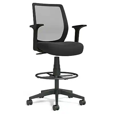 Front. Staples - Staples Essentials Fabric Drafting Chair with Backrest and Footrest, Black (UN59384) - Black.