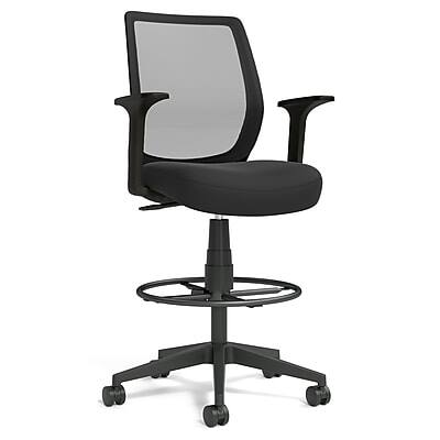 Front. Staples - Staples Essentials Fabric Drafting Chair with Backrest and Footrest, Black (UN59384) - Black.