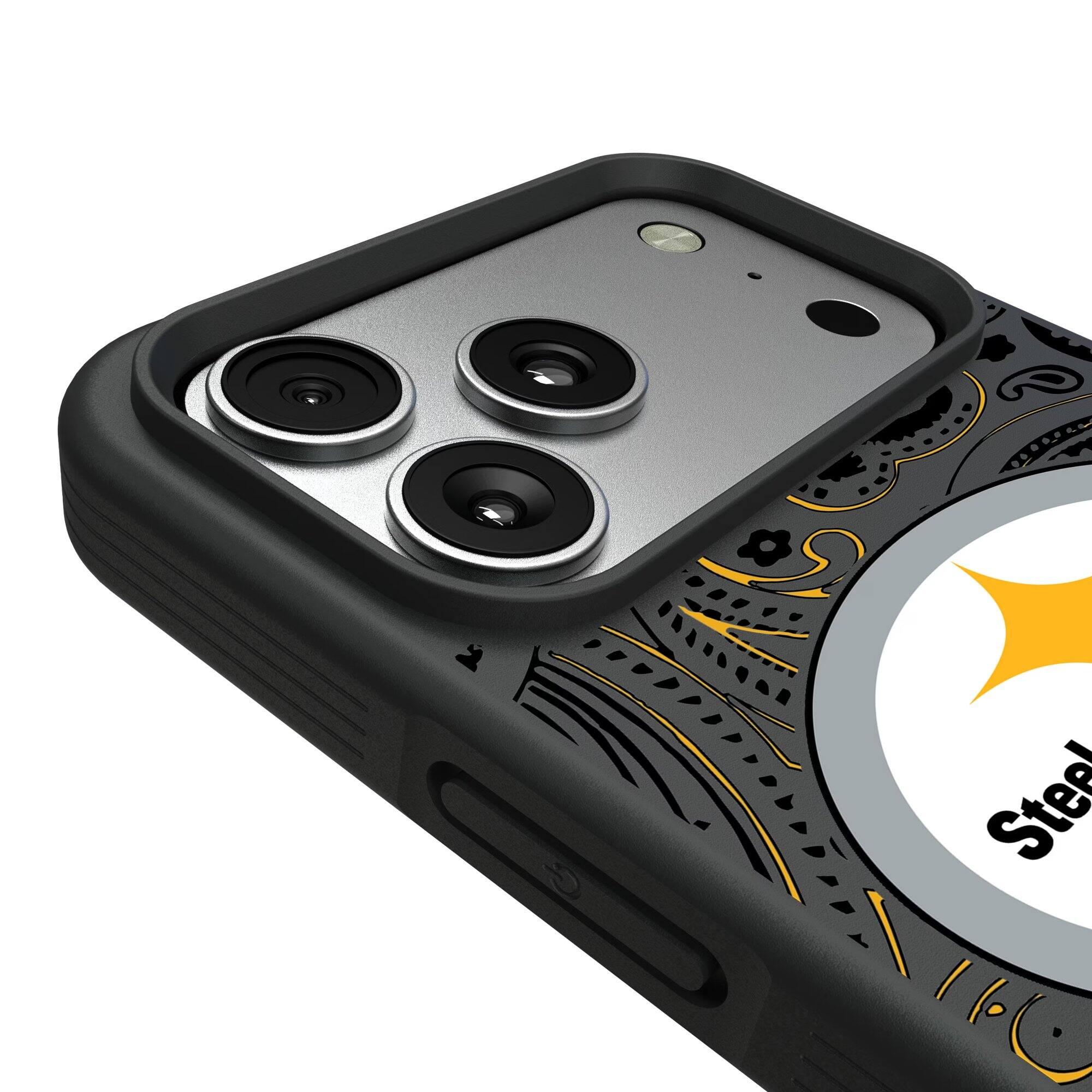 Alt View 2. Keyscaper - Pittsburgh Steelers iPhone Paisley Design Bump Case - 13 mini - Multicolor.