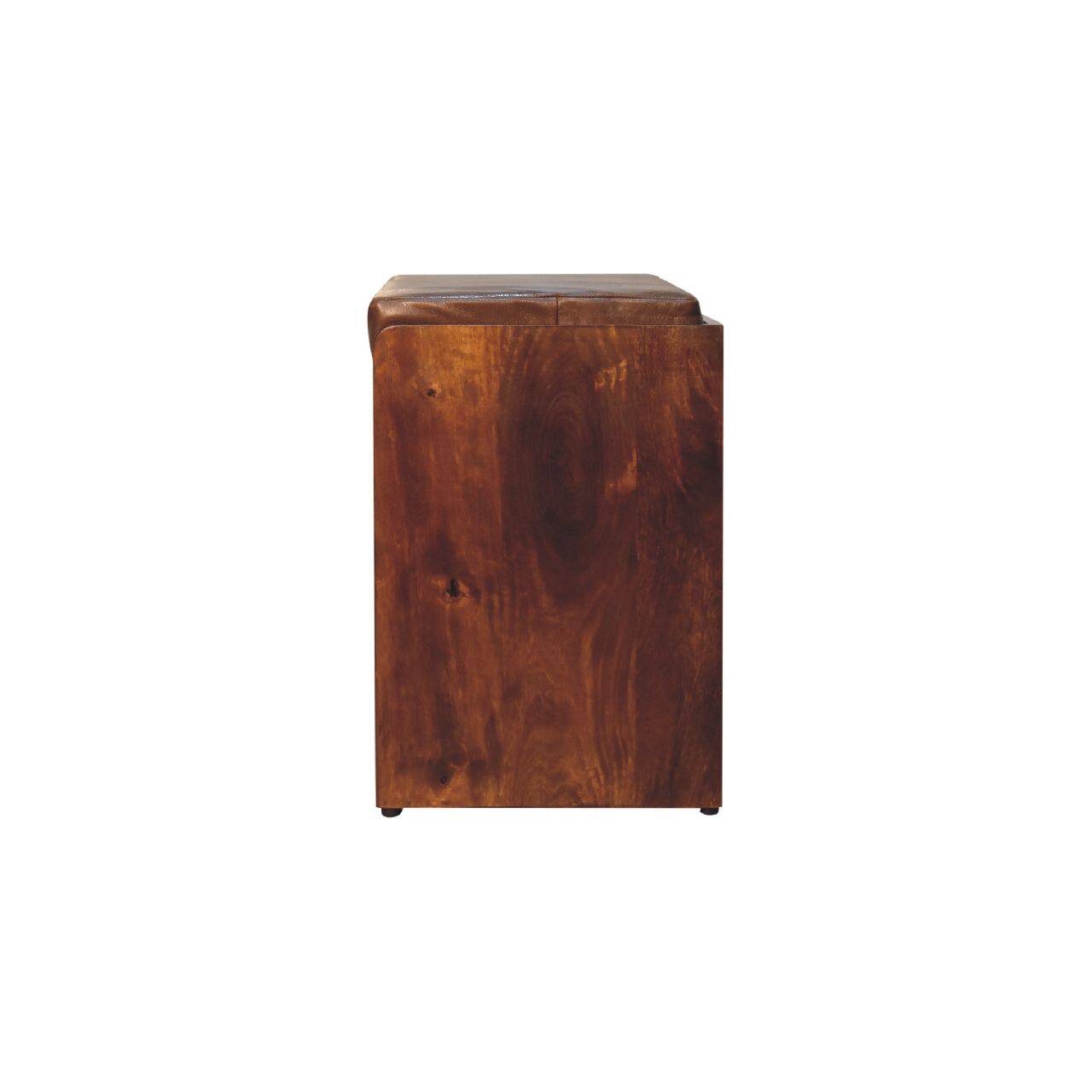 Alt View 5. Artisan Furniture - Artisan Furniture Solid Wood Buffalo Hide Pull out Chestnut Shoe Storage Bench, Upholstered, Dark Brown - Dark Brown.