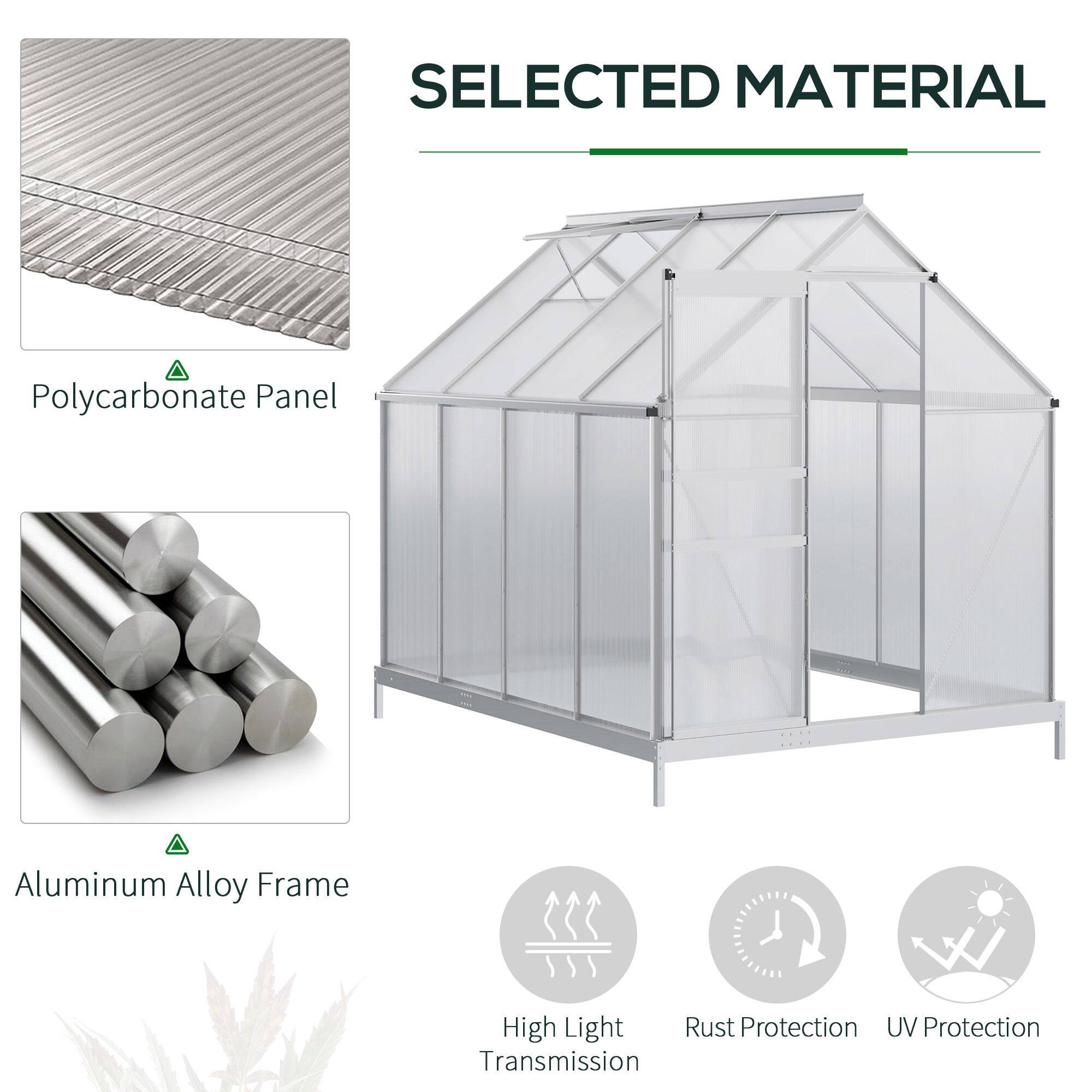 SELECTED MATERIAL

- Polycarbonate Panel
- Aluminum Alloy Frame

High Light Transmission
Rust Protection
UV Protection