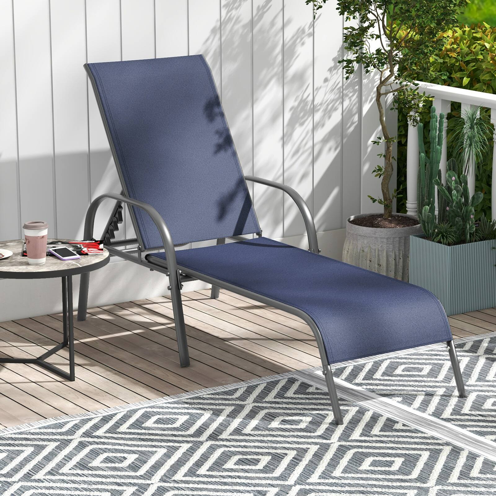 Alt View 4. Gymax - Gymax 2 PCS Lounge Chair Chaise Adjustable Reclining Armrest Patio Navy - Blue.