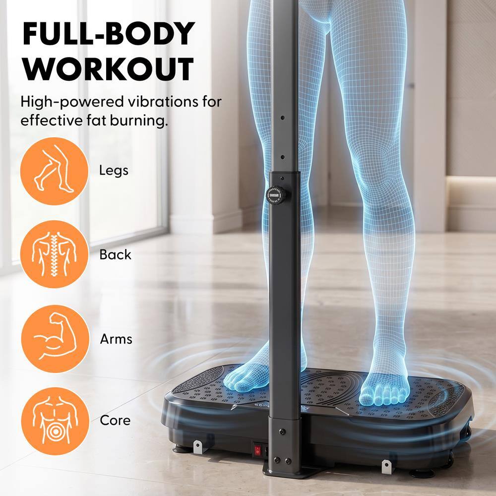 FULL-BODY WORKOUT  
High-powered vibrations for effective fat burning.  
Legs  
Back  
Arms  
Core