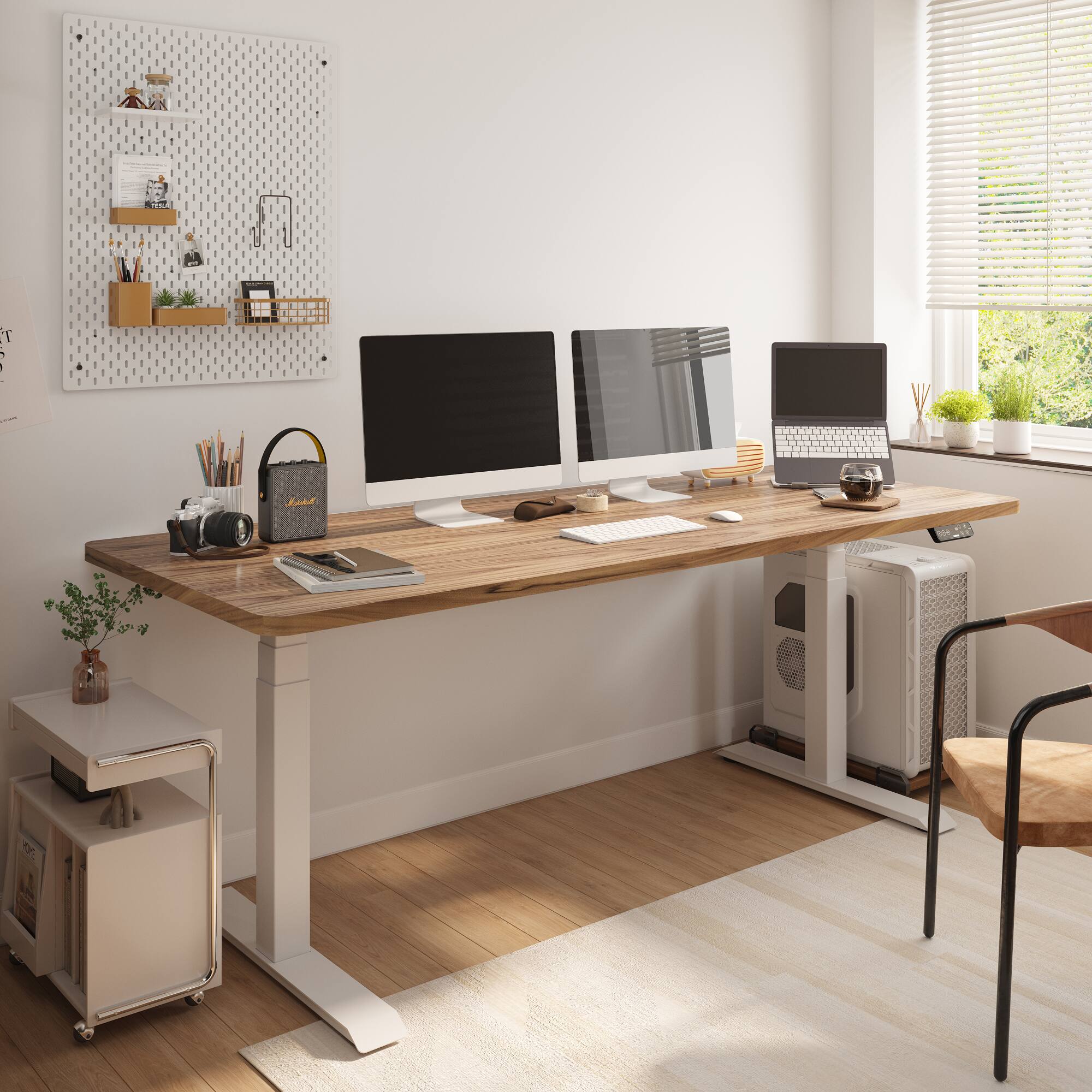 Alt View 1. FlexiSpot - FlexiSpot E7 72''W Electric Adjustable Standing Desk, Black Walnut/White - Walnut.