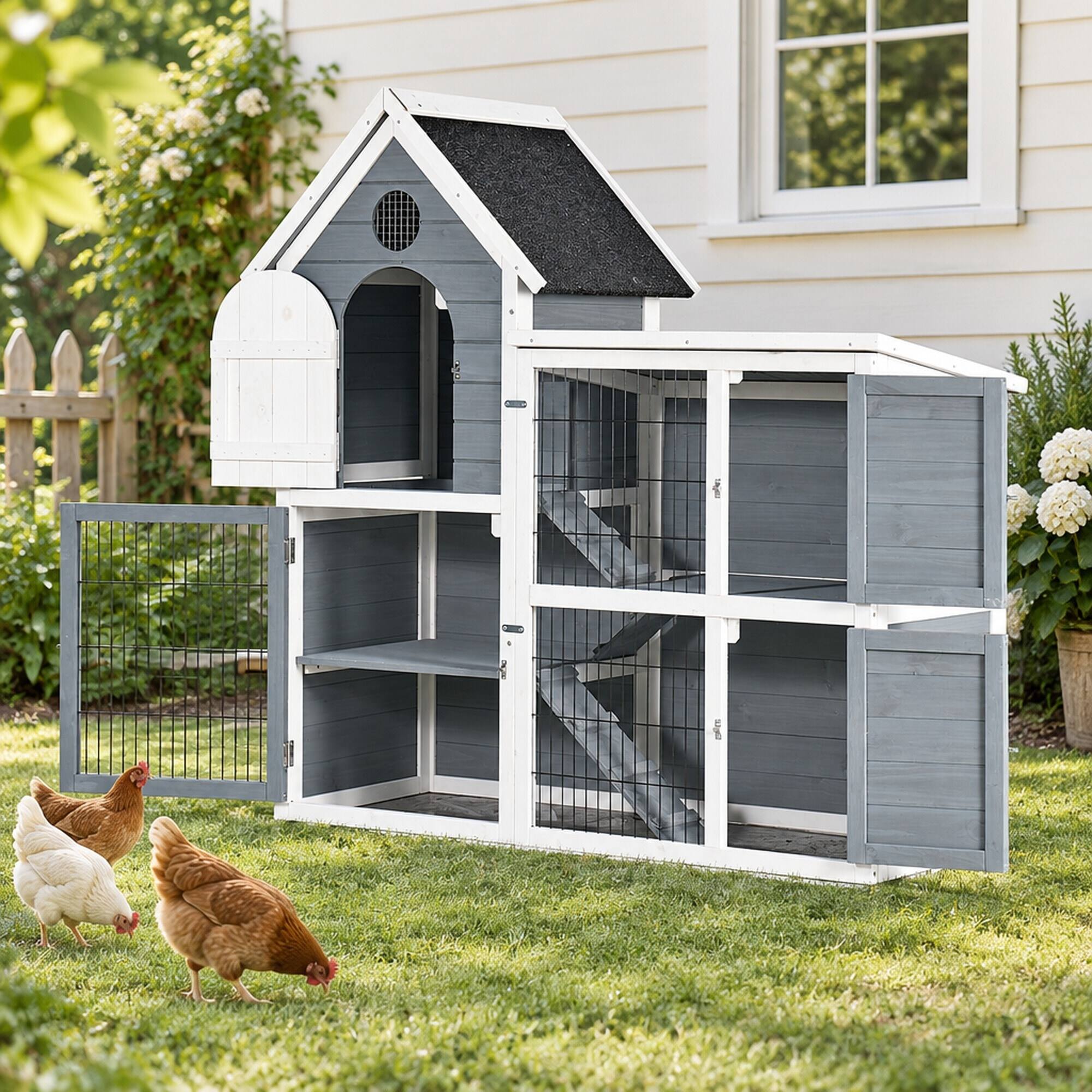 RYHNUYNE Large Outdoor Chicken Coop, 2 Story Wooden Rabbit Hutch ...