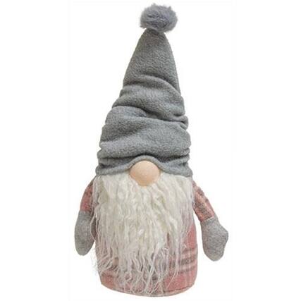 Front. BreeBe - *Cozy Plaid Gnome - Rosy Pink, Grey, White.