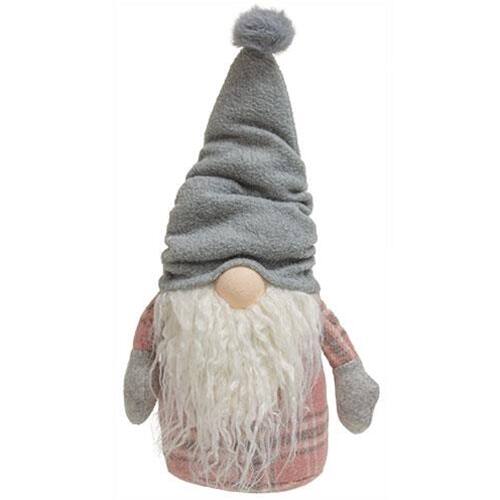 Front. BreeBe - *Cozy Plaid Gnome - Rosy Pink, Grey, White.