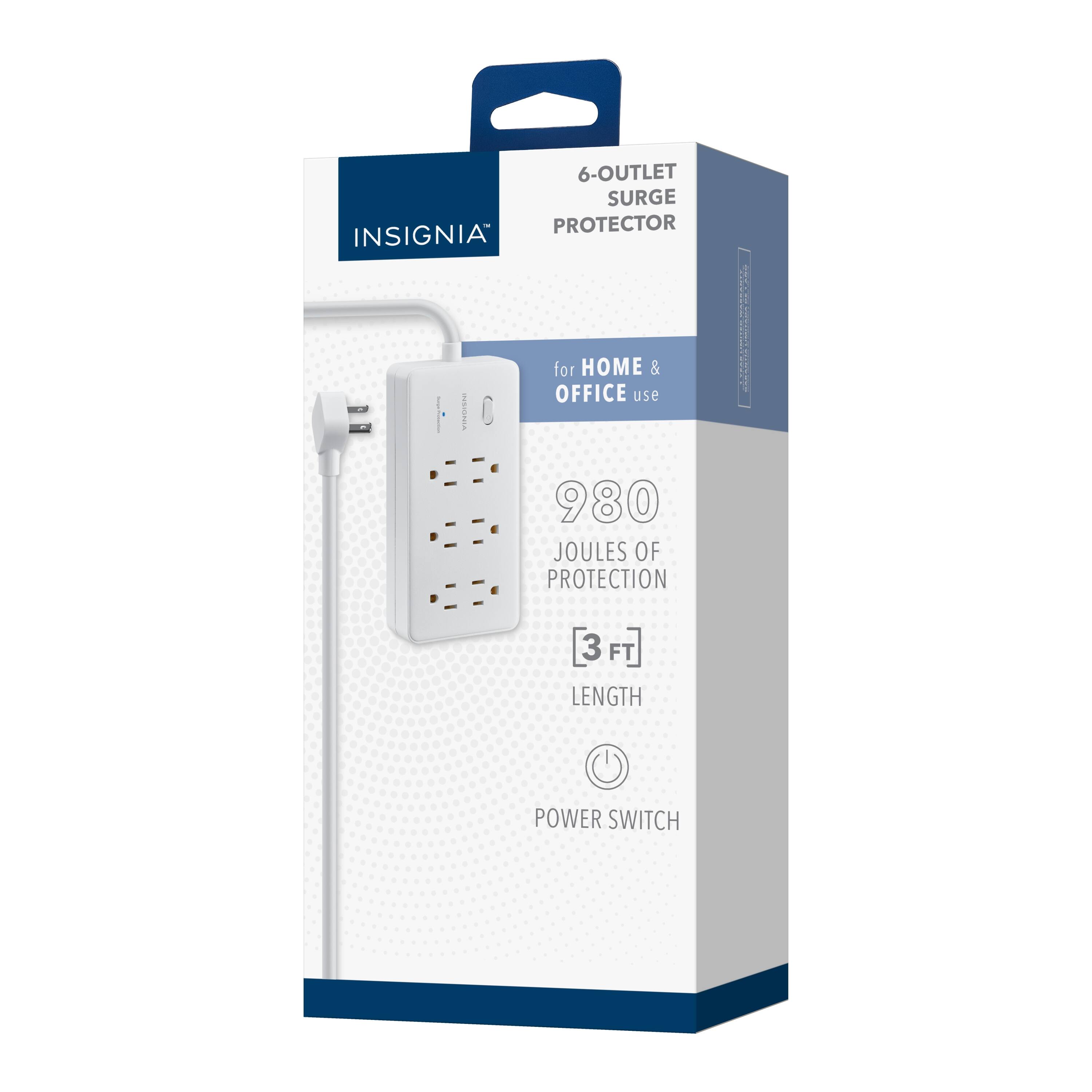 6-Outlet Surge Protector for Home & Office Use  
980 Joules of Protection  
3 FT Length  
Power Switch