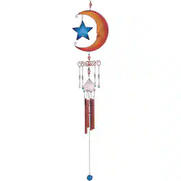 FC Design - 23" Long Celestial Wind Chime Copper & Gem Moon Star Wind Chime Outdoor Patio Garden Hanging Decoration - Multi-Color