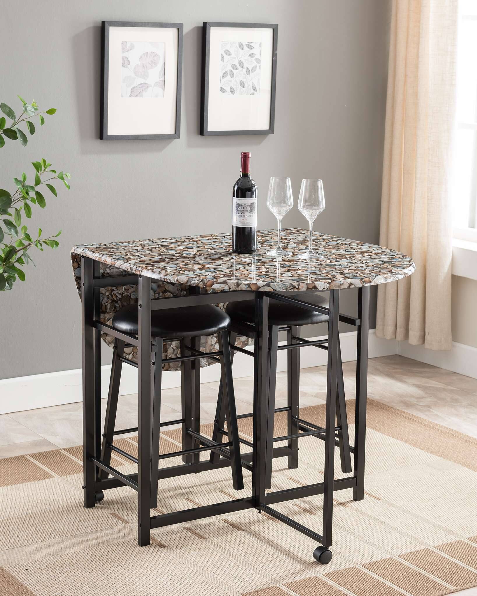 Front. Kings Brand Furniture - Kings Brand Furniture Set of 3 Dinette Table with 2 Round stool - Black / Cobblestone.