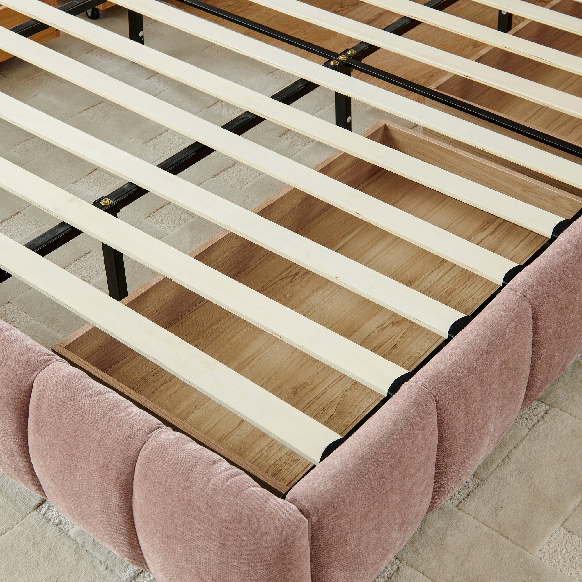 Alt View 2. Anysun - King Chenille Upholstered Bed Frame with Headboard - Solid Construction & Storage Drawer. - Pink.