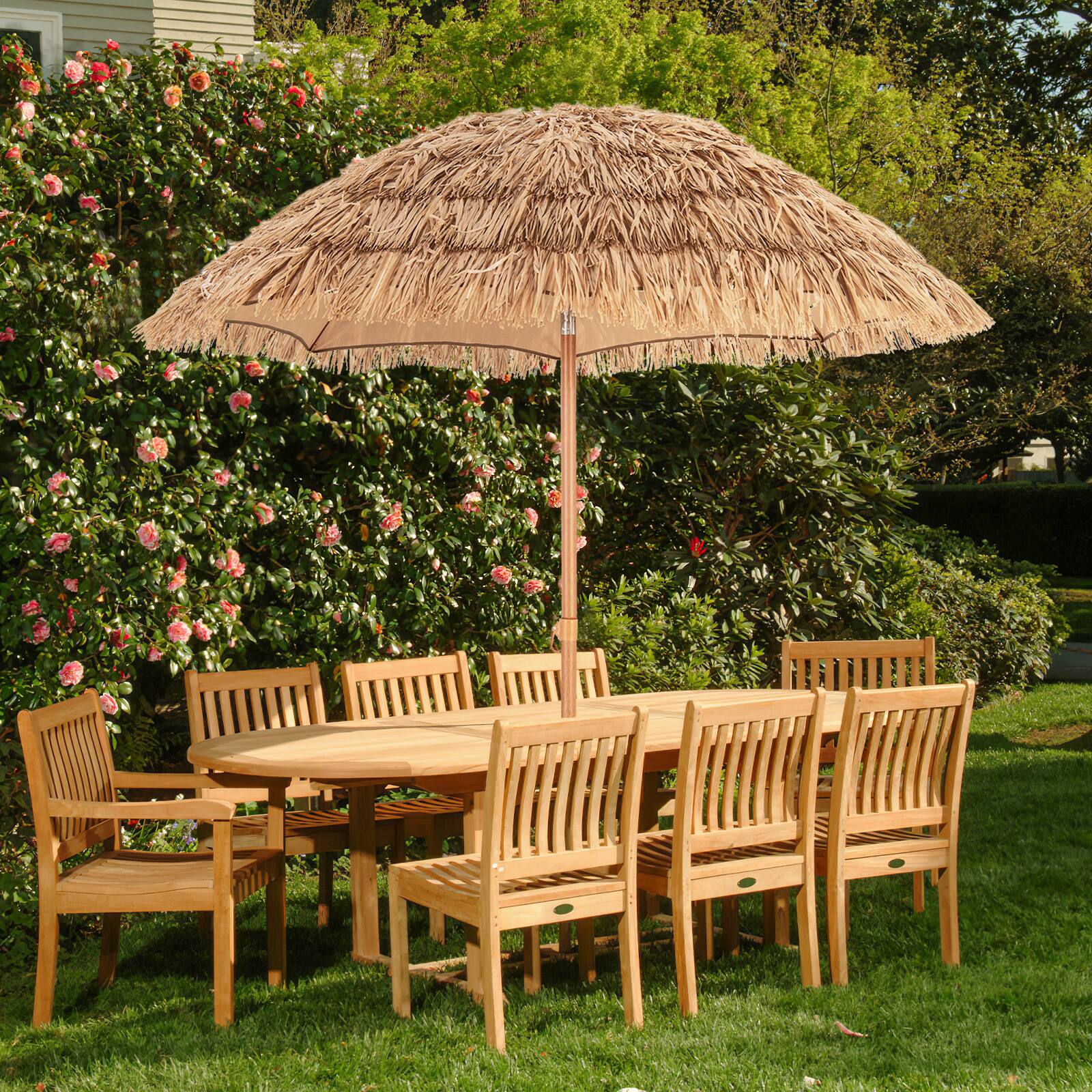 Angle. SlickBlue - Patio Thatched Tiki Umbrella, 6.5 FT with Foldable Stand and Push Button Tilt - Natural.