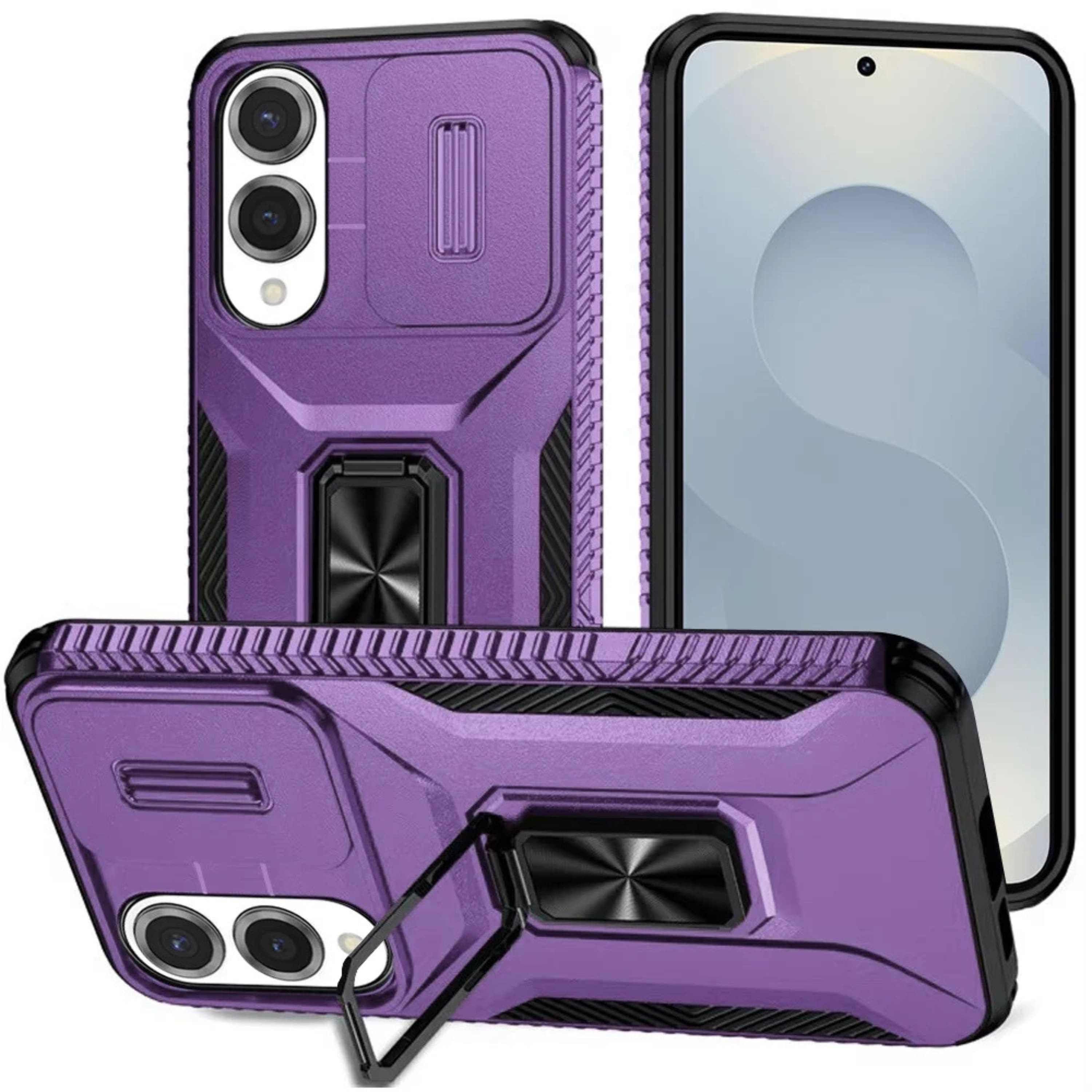 Kitcheniva - Full Protection Magnetic Stand Sliding Lens Case With Tempered Glass For Samsung S25 Edge - Purple price history on PriceWatchPro