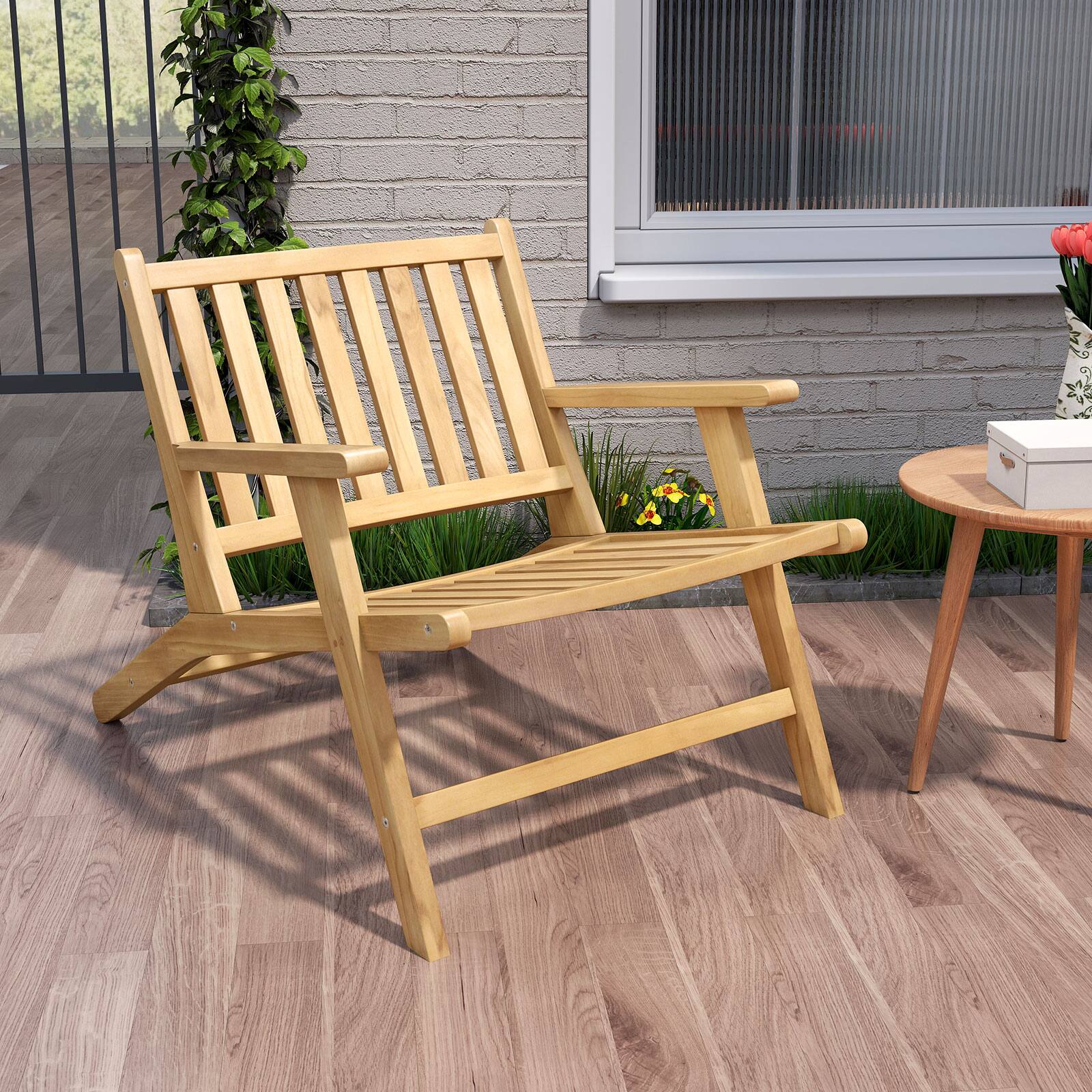 Alt View 1. Gymax - Gymax Teak Wood Outdoor Reclining Chair w/Comfortable Backrest & Armrests for Patio - Natural.
