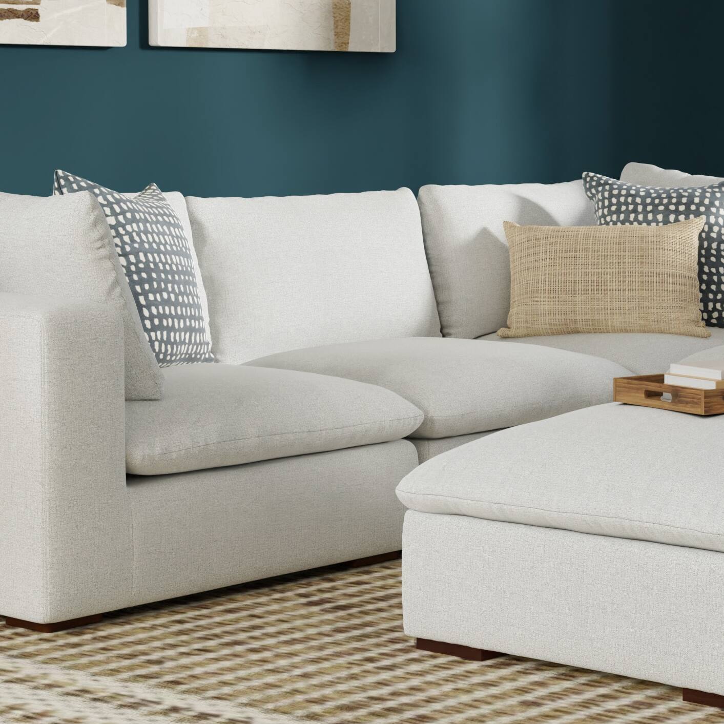 Angle. Simpli Home - Jasmine Center Armless Sofa Module in Performance Fabric - Cloud Grey.