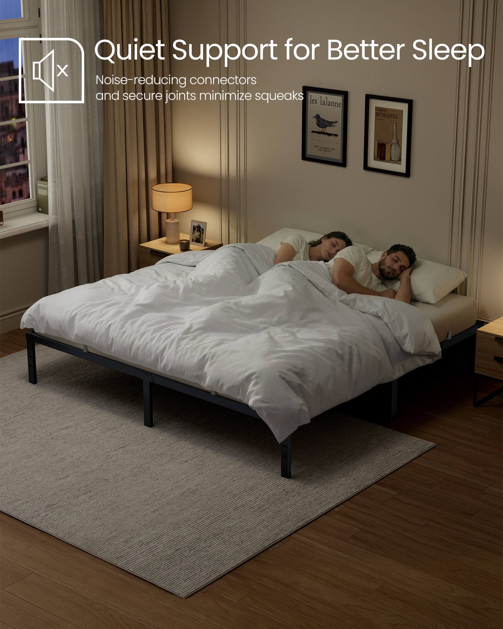 Quiet Support for Better Sleep  
Noise-reducing connectors and secure joints minimize squeaks  
les lalanne - MORANDI