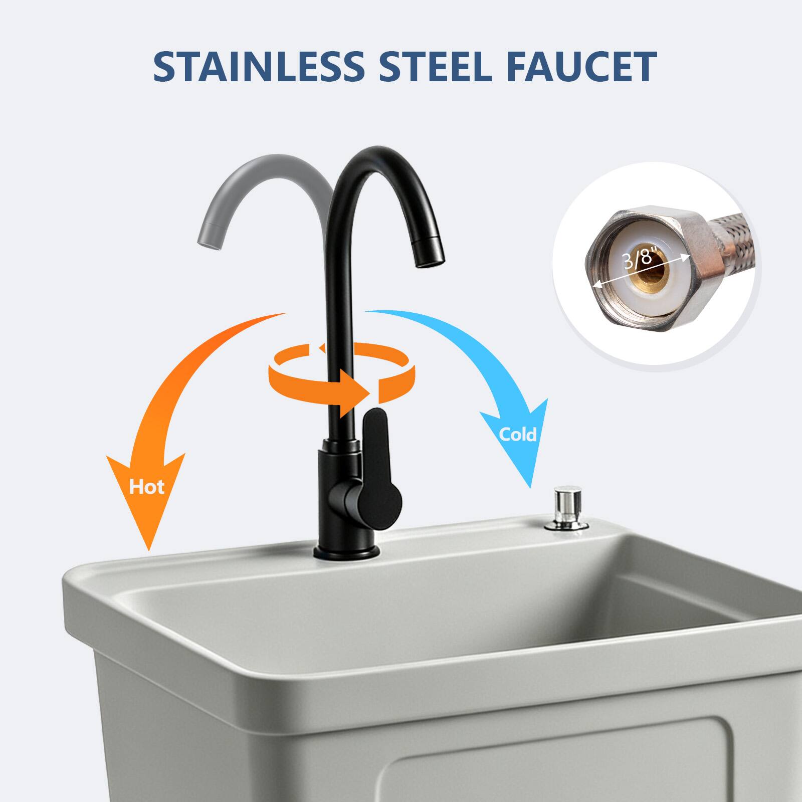 STAINLESS STEEL FAUCET

3/8"

Cold
Hot