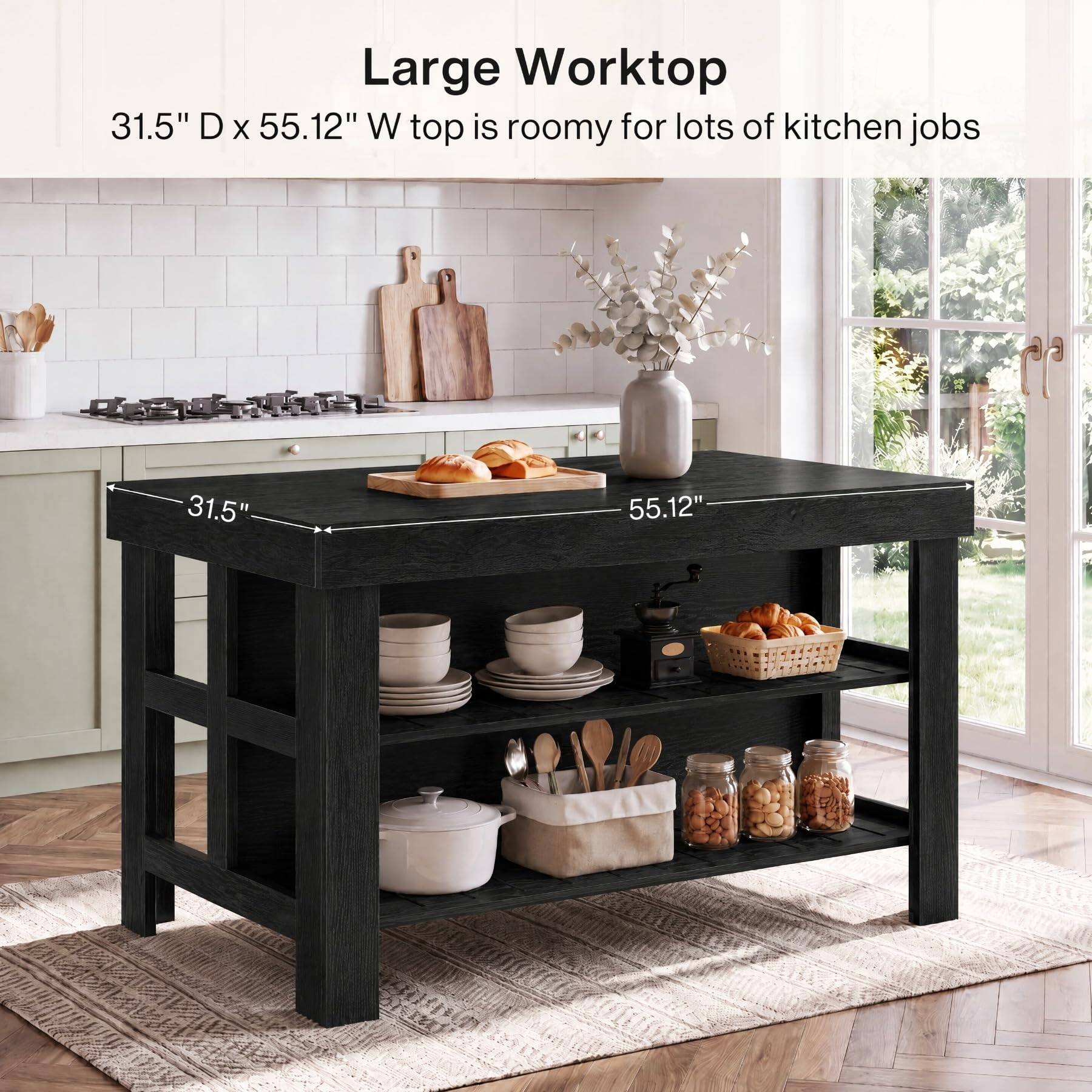 Large Worktop  
31.5" D x 55.12" W top is roomy for lots of kitchen jobs  
31.5"  
55.12"