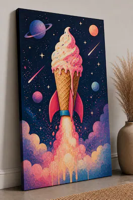 FC Design - Large Ready-to-Hang 24x36"- Rocket Ice Cream Space Fantasy Art Painting Home Wall Décor - MultiColor