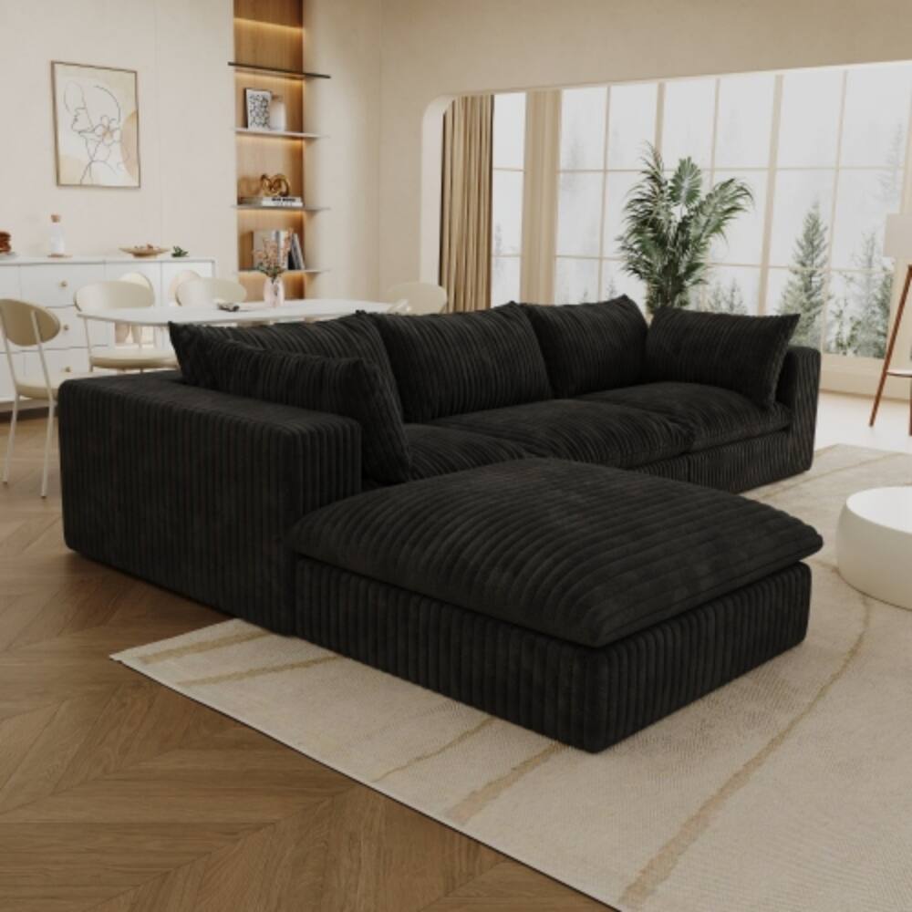 Left. LUCKY ONE - 118.2" Modular Cloud Sofa Corduroy Deep Seat No Assembly DIY Combination - Black.