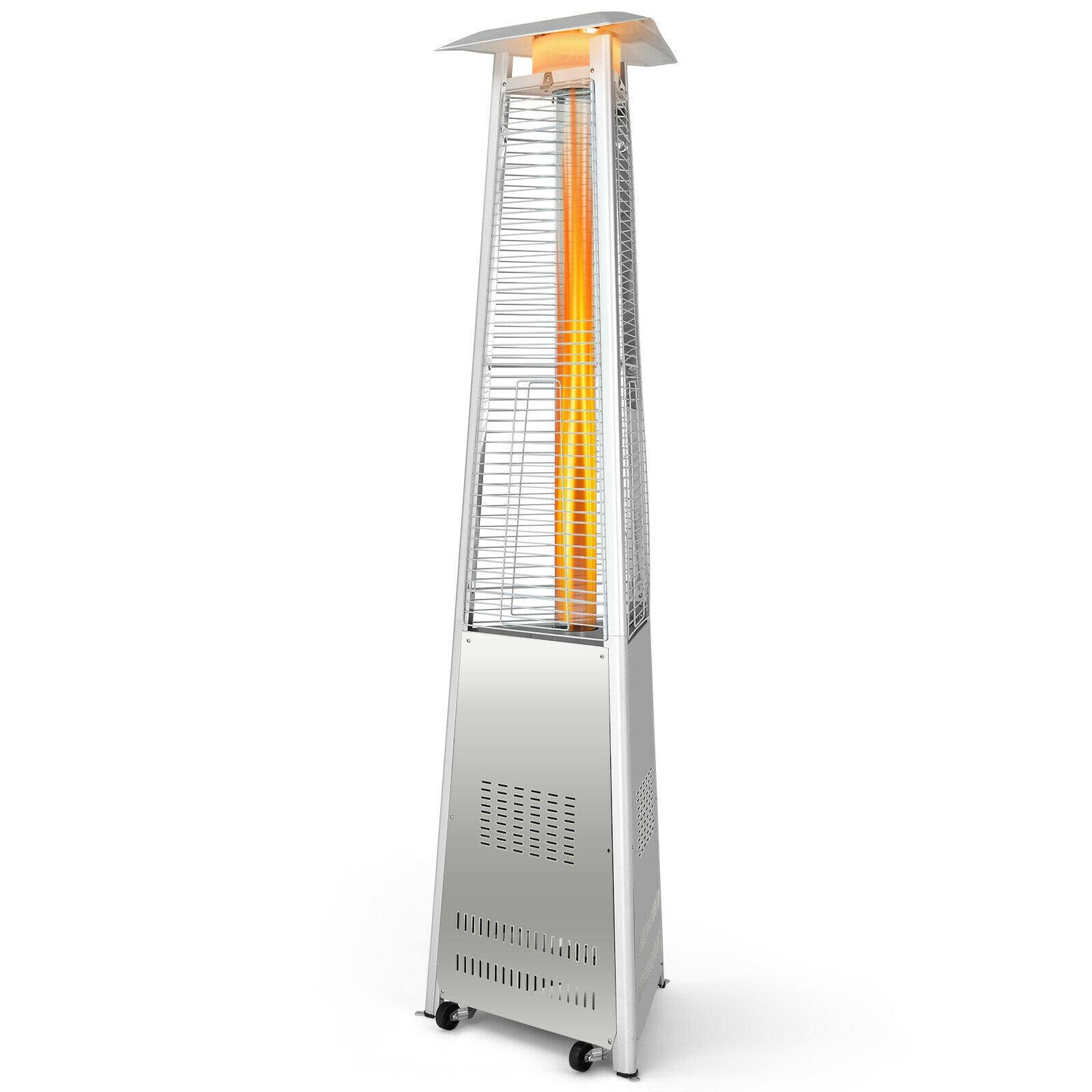 Front. Sugift - 42,000 BTU Stainless Steel Pyramid Patio Heater With Wheels - Silver.